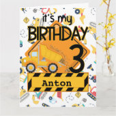 Bouw gele vrachtwagens auto 3e verjaardag kaart (Gele Bloem)