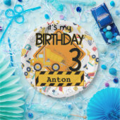 Bouw gele vrachtwagens auto 3e verjaardag papieren bordje (Feest)