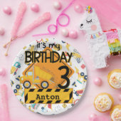 Bouw gele vrachtwagens auto 3e verjaardag papieren bordje (Feest)