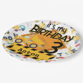 Bouw gele vrachtwagens auto 3e verjaardag papieren bordje (Gekanteld)