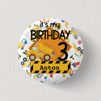 Bouw gele vrachtwagens auto 3e verjaardag ronde button 3,2 cm