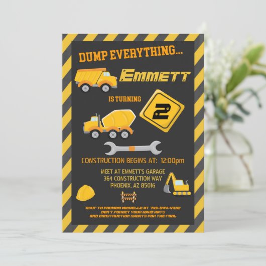 Bouw Gereedschap Jongen Verjaardag Party Uitnodigi Kaart (Staand voorkant)