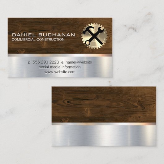 Bouw | Gereedschap | Metalen achtergrond Visitekaartje (Voorkant / Achterkant)