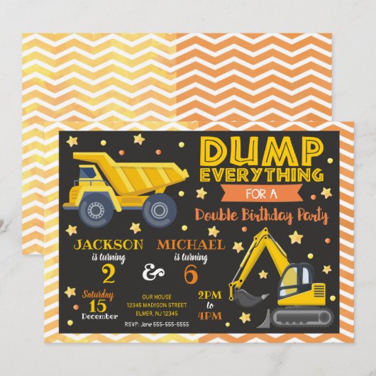 Bouw gezamenlijke verjaardag uitnodiging broers en (Voorkant / Achterkant)