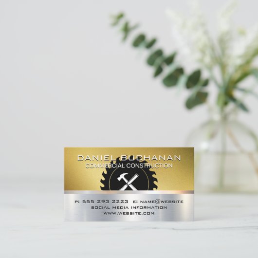 Bouw | Goud Metaal | Timmergereedschap Visitekaartje (Staand voorkant)