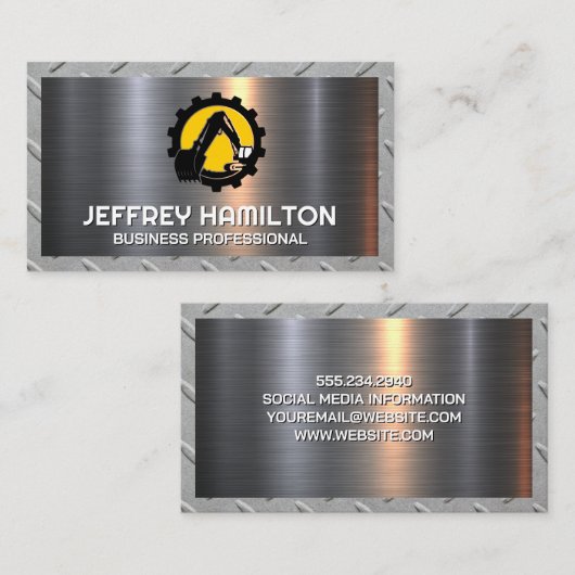 Bouw graafmachine | Borden staalplaat Visitekaartje (Voorkant / Achterkant)