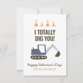 Bouw graafmachine kinder klas valentine notitiekaartje (Voorkant)