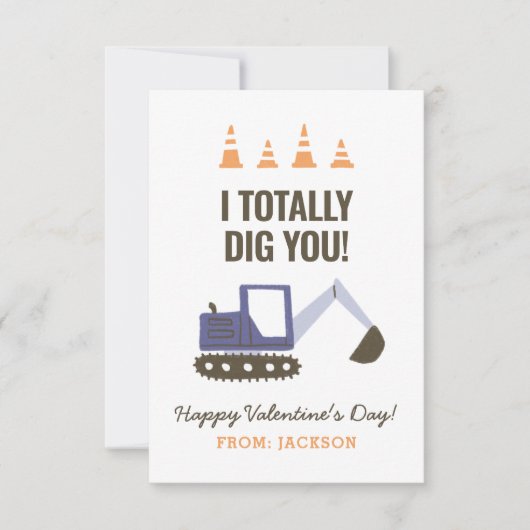 Bouw graafmachine kinder klas valentine notitiekaartje (Voorkant)