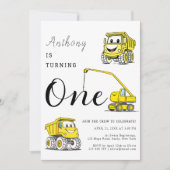 Bouw grappige voertuigen 1e verjaardag kaart (Voorkant)