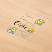 Bouw Grappige Voertuigen Jongens 1e verjaardag Acryl Uitnodigingen (Laagn)