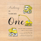 Bouw Grappige Voertuigen Jongens 1e verjaardag Acryl Uitnodigingen (Voorkant)