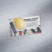 Bouw Handgereedschap op houten tafel Magnetisch Visitekaartje (Voorbeeld)