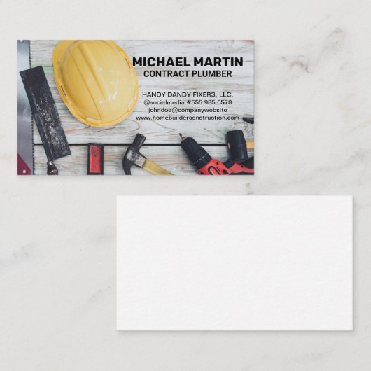 Bouw Handgereedschap op houten tafel Visitekaartje (Voorkant / Achterkant)