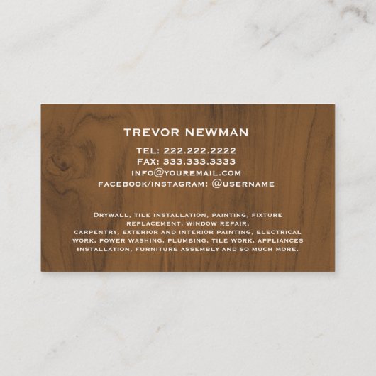 Bouw Handyman Carpenter Gereedschap Hout Wit Visitekaartje (Achterkant)