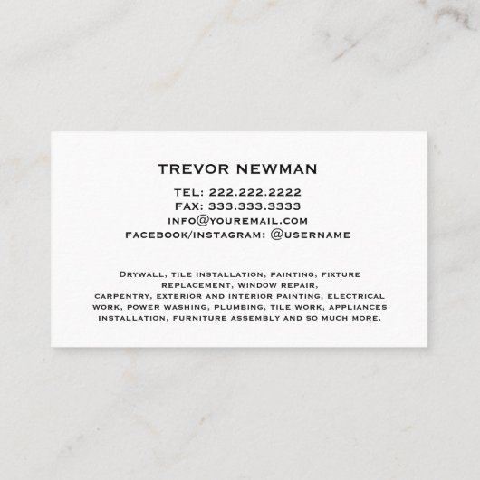 Bouw Handyman Carpenter SINAASAPPEL Gereedschap Visitekaartje (Achterkant)