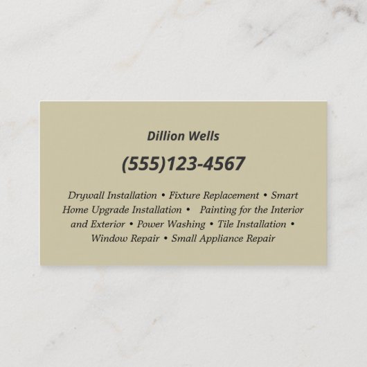 Bouw Handyman Carpentry Dark Wood Visitekaartje (Achterkant)