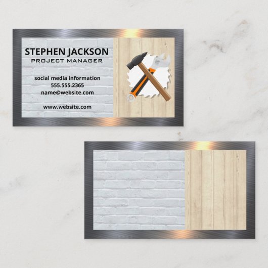 Bouw | Handyman Gereedschap | Metalen rand Visitekaartje (Voorkant / Achterkant)