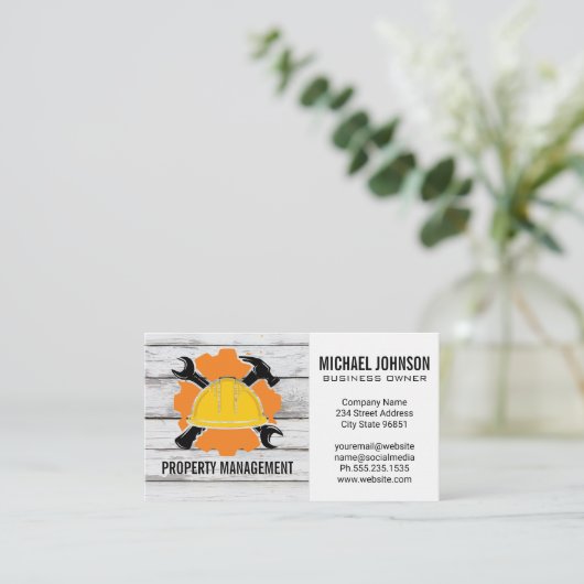 Bouw Hard Pet en gereedschap | blauwe kraag Visitekaartje (Staand voorkant)