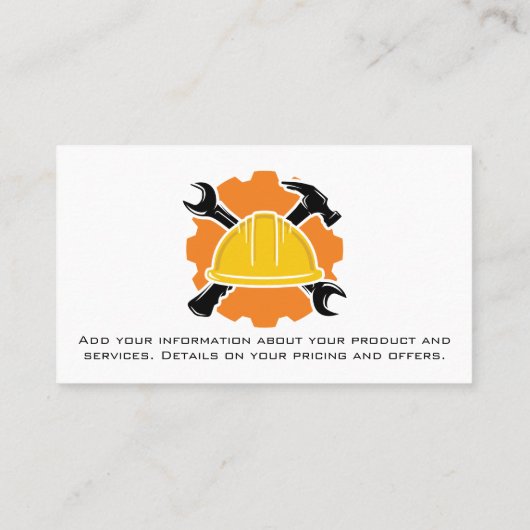 Bouw Hard Pet en gereedschap | blauwe kraag Visitekaartje (Achterkant)
