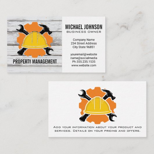 Bouw Hard Pet en gereedschap | blauwe kraag Visitekaartje (Voorkant / Achterkant)