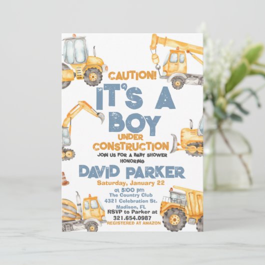 Bouw Het is een Jongen Dump Truck Party Kaart (Staand voorkant)