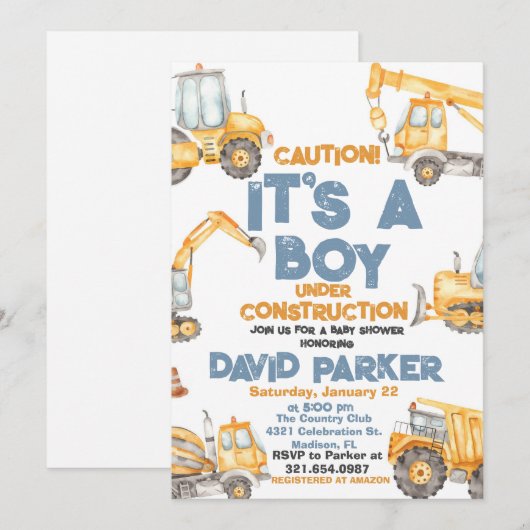 Bouw Het is een Jongen Dump Truck Party Kaart (Voorkant / Achterkant)