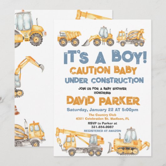 Bouw Het is een Jongen Dump Truck Party Kaart (Voorkant / Achterkant)