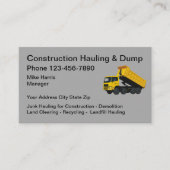 Bouw het slepen stortplaatsvrachtwagen visitekaartje (Voorkant)