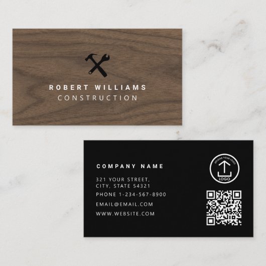 Bouw Hout Klusjesman Gereedschap QR Code Visitekaartje (Voorkant / Achterkant)