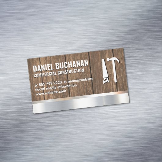 Bouw | Hout Metaal | Zaag Hamer Gereedschap Magnetisch Visitekaartje (Voorbeeld)