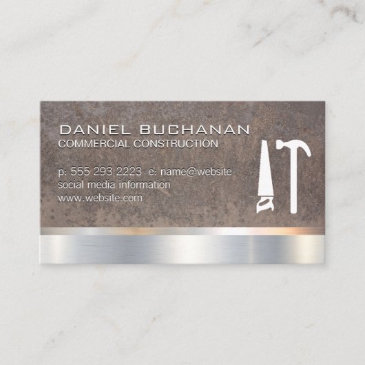 Bouw | Houtmetaal | Saw Hammer | Metaal Visitekaartje (Voorkant)