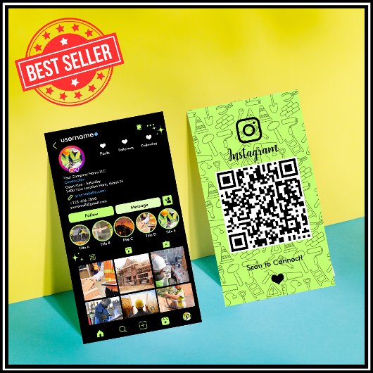 Bouw Instagram Lime Green QR Visitekaartje