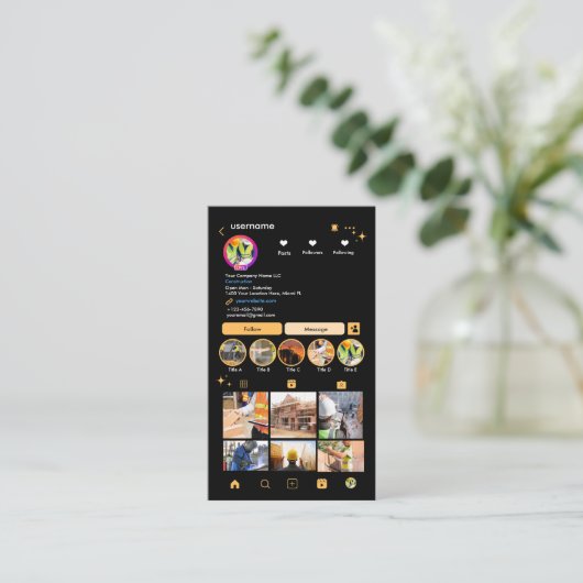 Bouw Instagram Peach | QR-code Visitekaartje (Staand voorkant)