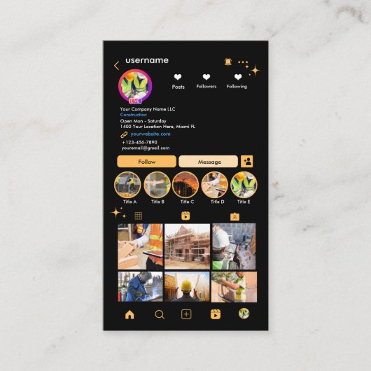 Bouw Instagram Peach | QR-code Visitekaartje (Voorkant)