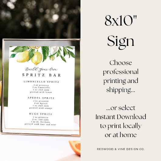 Bouw je eigen Spritz Bar Drink Station Sign Poster