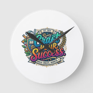 Bouw je succes – Inspirerende typografie T-shirt Ronde Klok