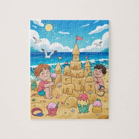 Bouw je Zandkasteel Strandpuzzel Legpuzzel (Verticaal)
