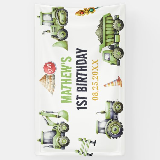 Bouw Kinder 1e verjaardag Spandoek (Verticaal)