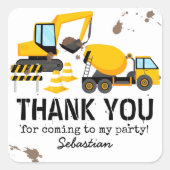 Bouw kinderen Birthday Party Dank je Vierkante Sticker (Voorkant)