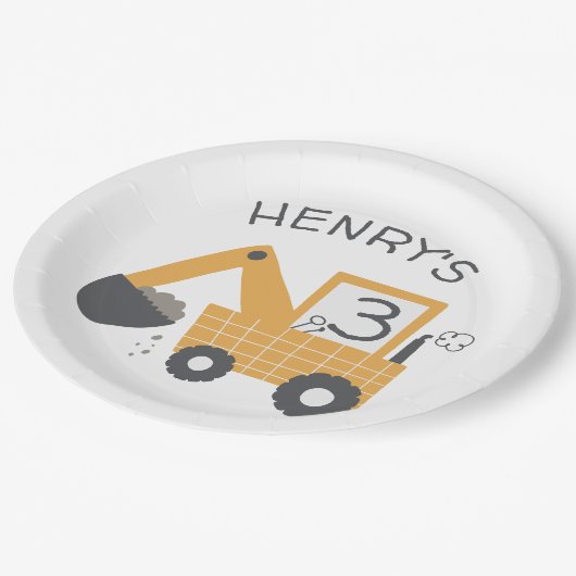 Bouw Little Digger Builder Verjaardag Papieren Bordje (Gekanteld)