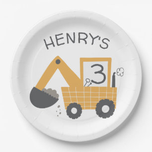 Bouw Little Digger Builder Verjaardag Papieren Bordje