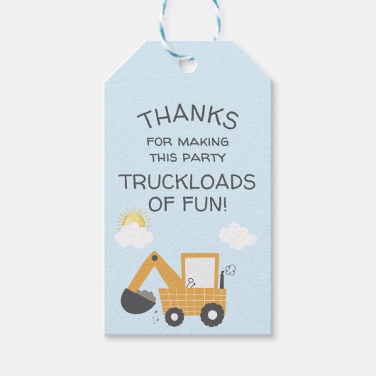 Bouw Little Digger Verjaardag Dank u Cadeaulabel (Voorkant)