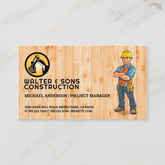 Bouw Logo | arbeider met blauwe kraag Visitekaartje (Voorkant)