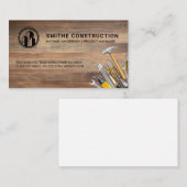 Bouw Logo | Handgereedschap | Houten achtergrond Visitekaartje (Voorkant / Achterkant)