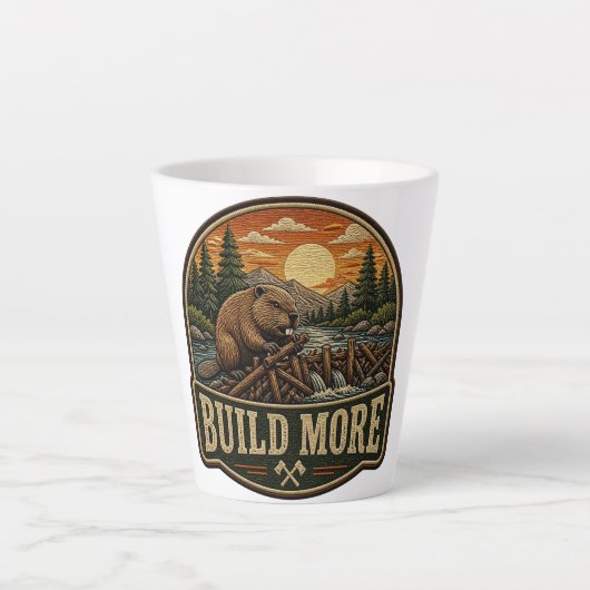 Bouw Meer Bever Geborduurd Outdoor Patch Latte Mok (Voorkant)