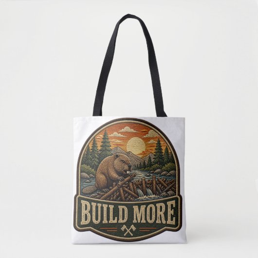Bouw Meer Bever Geborduurd Outdoor Patch Tote Bag (Voorkant)