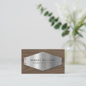 Bouw Metaal QR Code Metaal Zilver Hout Visitekaartje (Staand voorkant)
