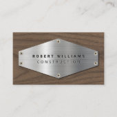 Bouw Metaal QR Code Metaal Zilver Hout Visitekaartje (Voorkant)