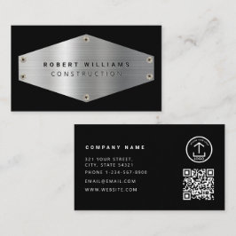 Bouw Metaal QR Code Zwart Metalliek Zilver Visitekaartje