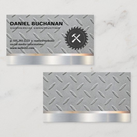 Bouw | Metaal | Saw Hammer | Staal Visitekaartje (Voorkant / Achterkant)